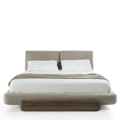 Riva 1920 Beds<Sospiro solid walnut wood and Taupe bouclé fabric Bed