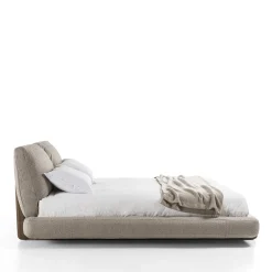 Riva 1920 Beds<Sospiro solid walnut wood and Taupe bouclé fabric Bed