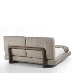 Riva 1920 Beds<Sospiro solid walnut wood and Taupe bouclé fabric Bed