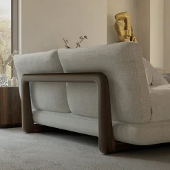 Riva 1920 Beds<Sospiro solid walnut wood and Taupe bouclé fabric Bed