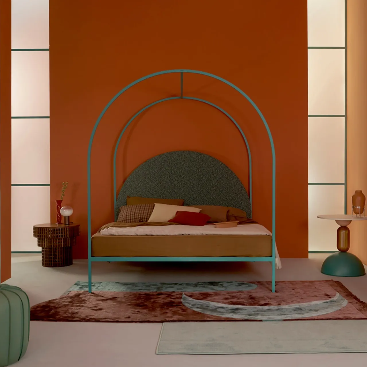 Lispi Beds<Sottiletto Green Iron Canopy Double Bed by Giulio Iacchetti