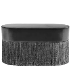 Lorenza Bozzoli Couture Ottomans & Poufs<Sparkle Black Oval Ottoman with Black and Silver Fringe
