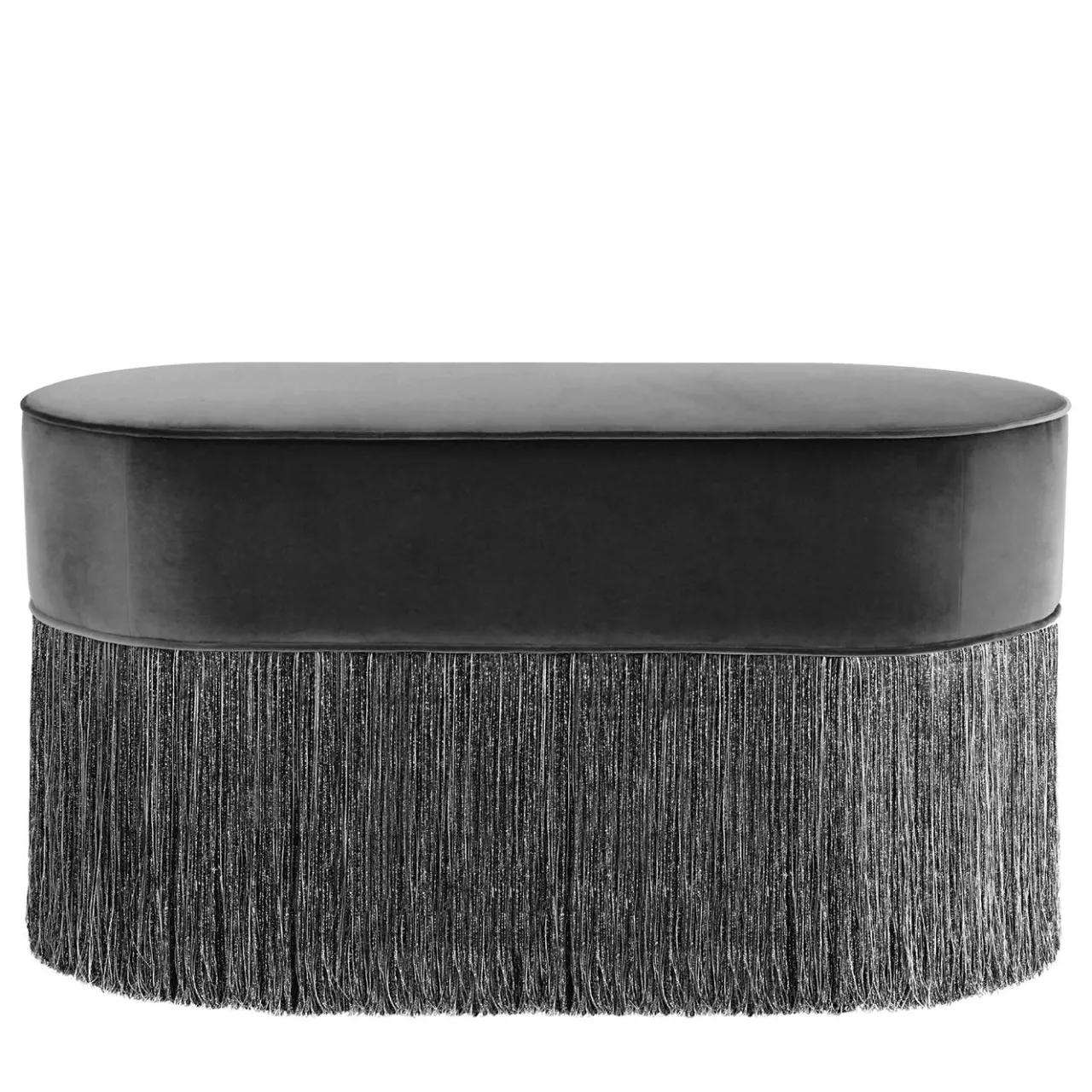 Lorenza Bozzoli Couture Ottomans & Poufs<Sparkle Black Oval Ottoman with Black and Silver Fringe