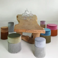 Lorenza Bozzoli Couture Ottomans & Poufs<Sparkle Pink Pouf with Gold Fringe