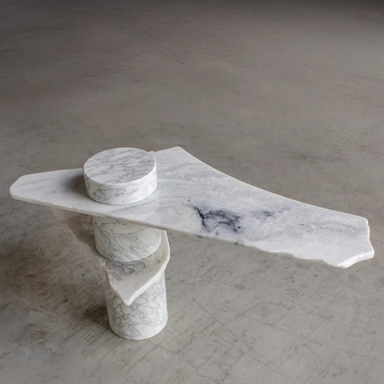 Stone Stackers Side Tables<SST025 Dover White & Namibia Sky Marble Sculptural Side Table