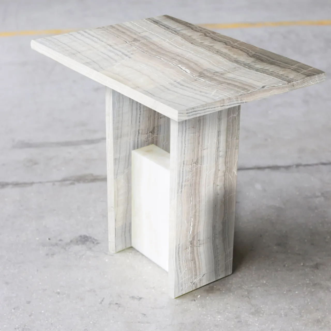 Stone Stackers Side Tables<SST016-4 Invisible Ivory & Velluto Onyx Marble Side Table