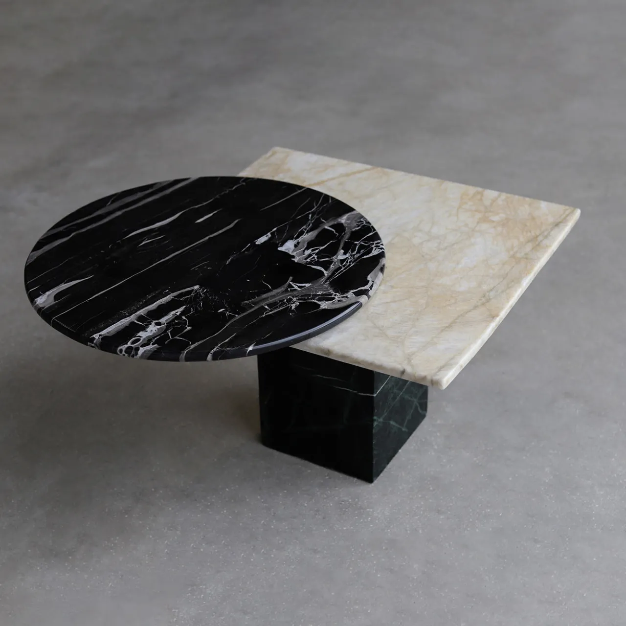 Stone Stackers Side Tables<SST031 Quarzite Cristallo & Portoro Silver Side Table