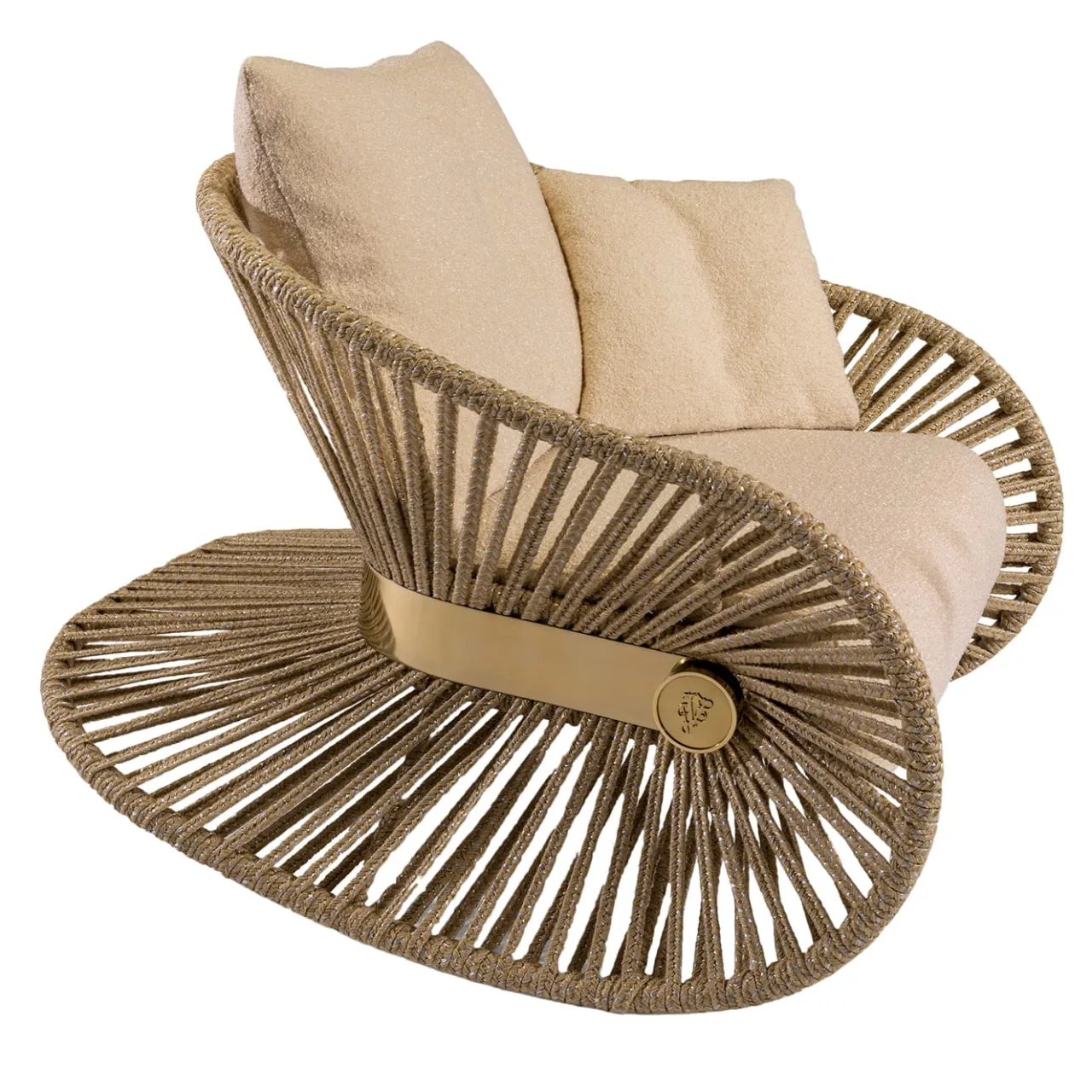 Visionnaire Outdoor Armchairs<Stankar Beige Fabric And Hempen Rope Outdoor Rocking Armchair