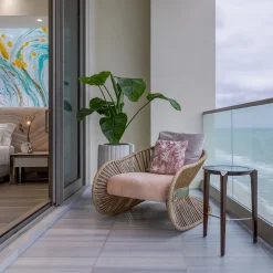 Visionnaire Outdoor Armchairs<Stankar Beige Fabric And Hempen Rope Outdoor Rocking Armchair