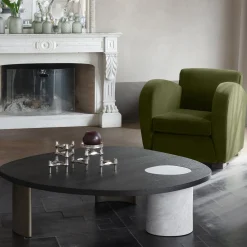 Morica Design Coffee Tables<Stone Carrara Marble and Curved Wooden Brackets Coffee Table