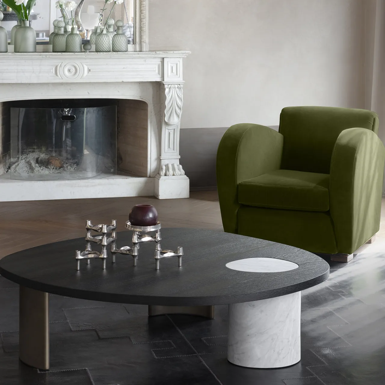 Morica Design Coffee Tables<Stone Carrara Marble and Curved Wooden Brackets Coffee Table
