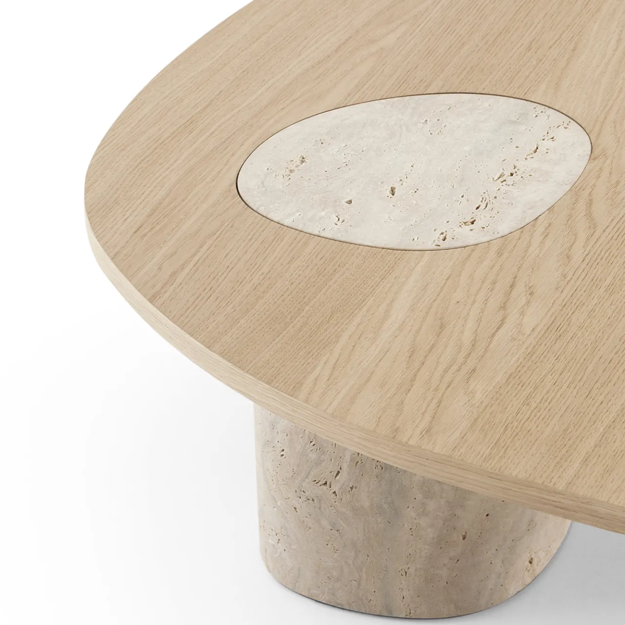 Morica Design Coffee Tables<Stone Natural Oak Oval Coffee Table with Turned Marble Base