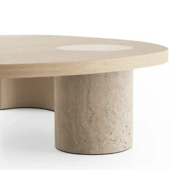 Morica Design Coffee Tables<Stone Natural Oak Oval Coffee Table with Turned Marble Base