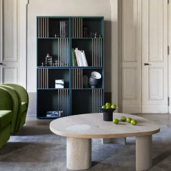 Morica Design Coffee Tables<Stone Natural Oak Oval Coffee Table with Turned Marble Base