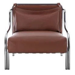 Exteta Outdoor Armchairs<Stringa 1963 Brown Leather & Steel Armchair by Gae Aulenti