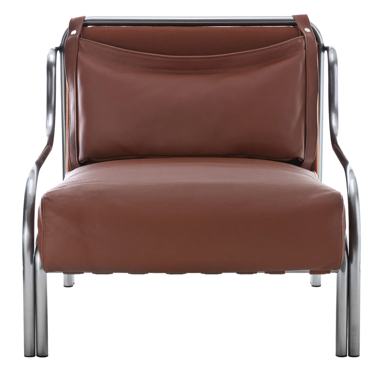 Exteta Outdoor Armchairs<Stringa 1963 Brown Leather & Steel Armchair by Gae Aulenti