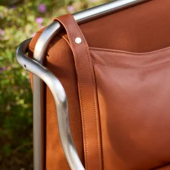 Exteta Outdoor Armchairs<Stringa 1963 Brown Leather & Steel Armchair by Gae Aulenti