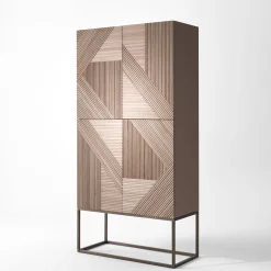 Emmemobili Cabinets<Stripes natural wood and brass base cabinet