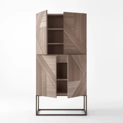 Emmemobili Cabinets<Stripes natural wood and brass base cabinet