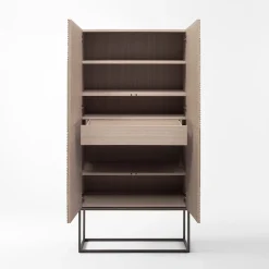 Emmemobili Cabinets<Stripes natural wood and brass base cabinet