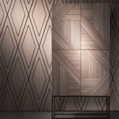 Emmemobili Cabinets<Stripes natural wood and brass base cabinet