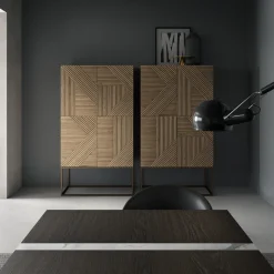 Emmemobili Cabinets<Stripes natural wood and brass base cabinet