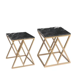La Sartoria del Marmo by Lombardi Marmi Nesting Tables<Stromboli and Vulcano Black Marquinia Set of 2 Coffee Tables