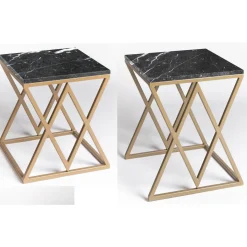 La Sartoria del Marmo by Lombardi Marmi Nesting Tables<Stromboli and Vulcano Black Marquinia Set of 2 Coffee Tables