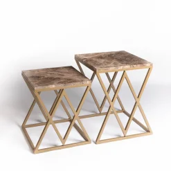 La Sartoria del Marmo by Lombardi Marmi Nesting Tables<Stromboli and Vulcano Marron Emperador Set of 2 Coffee Tables