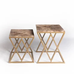 La Sartoria del Marmo by Lombardi Marmi Nesting Tables<Stromboli and Vulcano Marron Emperador Set of 2 Coffee Tables