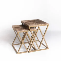 La Sartoria del Marmo by Lombardi Marmi Nesting Tables<Stromboli and Vulcano Marron Emperador Set of 2 Coffee Tables