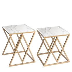 La Sartoria del Marmo by Lombardi Marmi Nesting Tables<Stromboli and Vulcano Set of 2 White Carrara Coffee Tables
