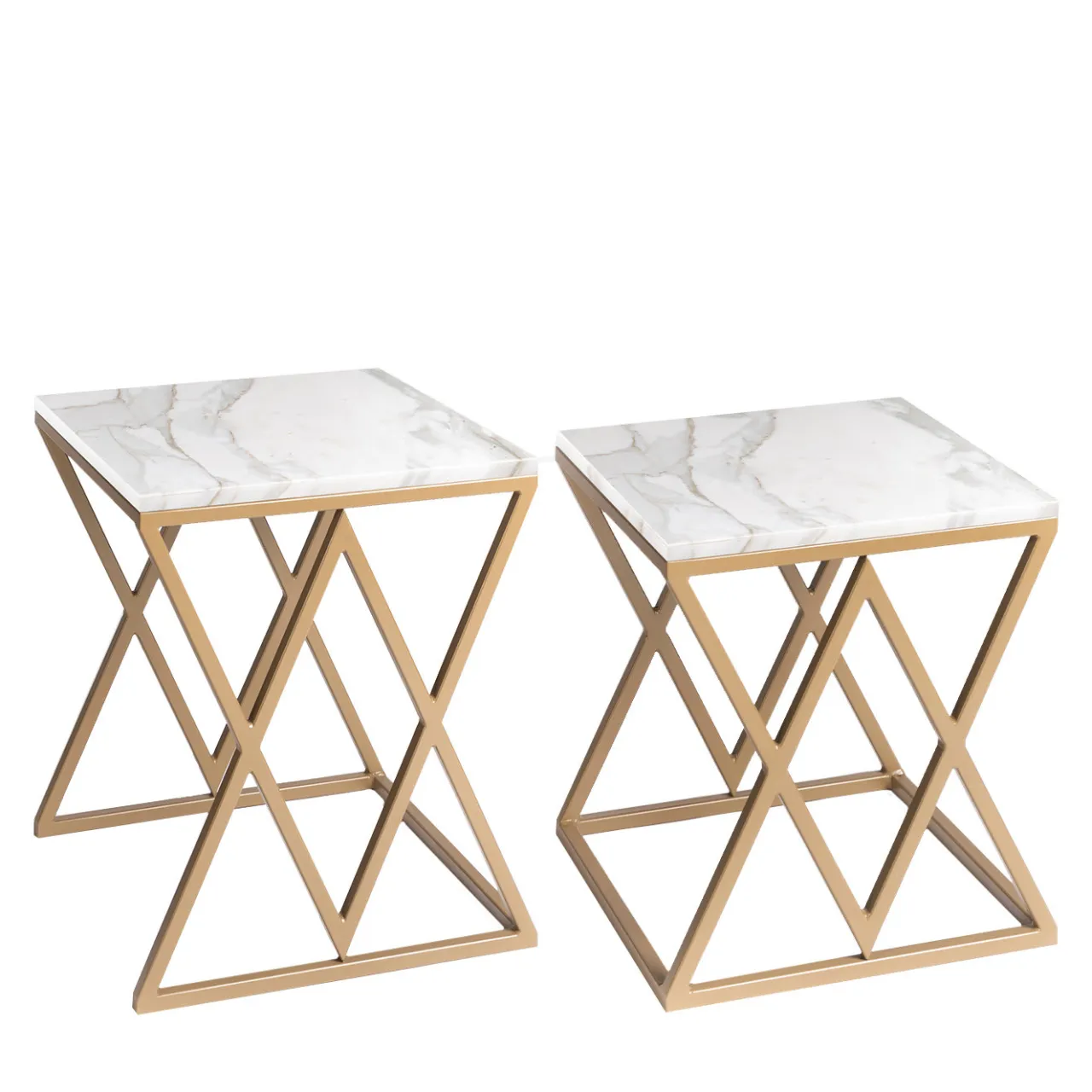 La Sartoria del Marmo by Lombardi Marmi Nesting Tables<Stromboli and Vulcano Set of 2 White Carrara Coffee Tables