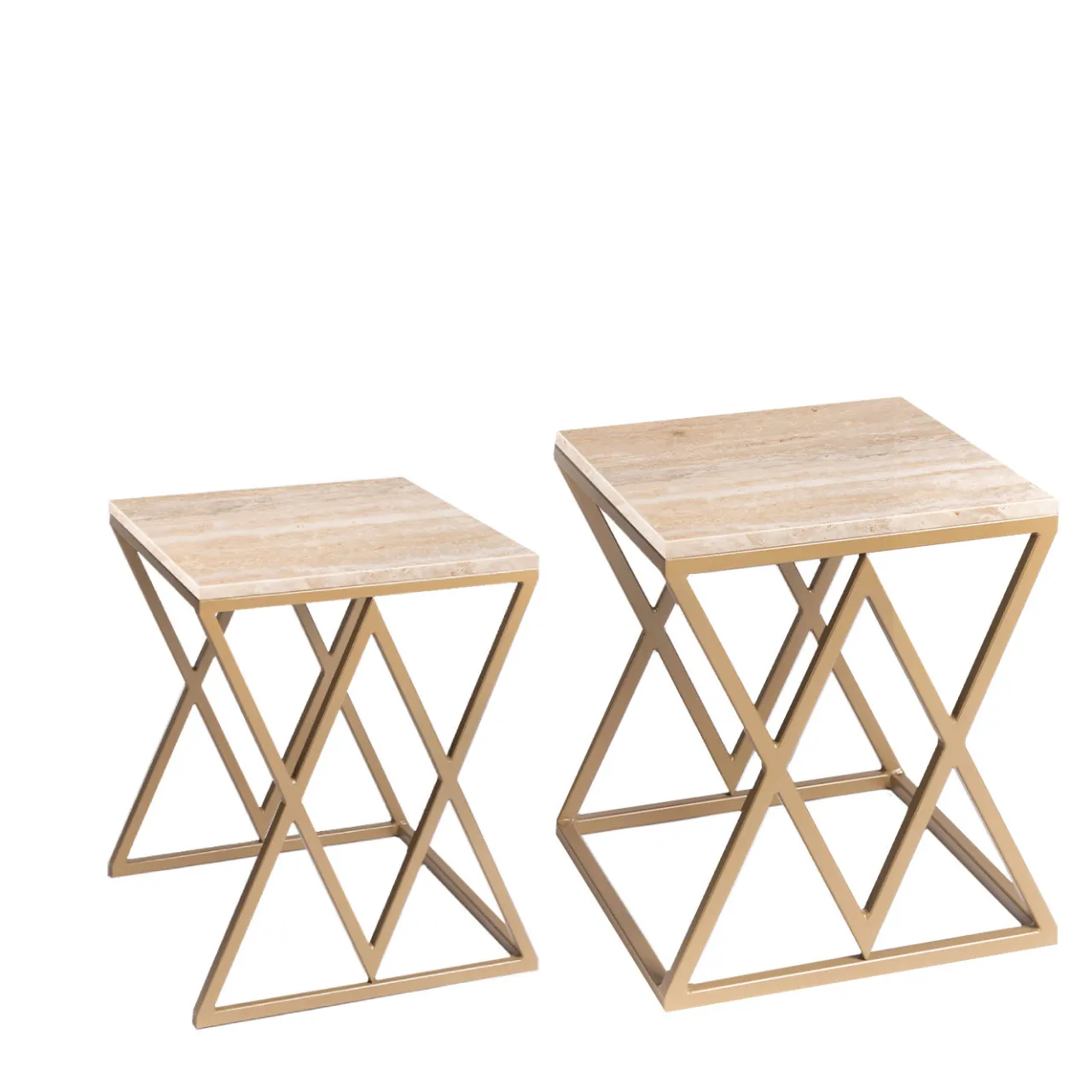 La Sartoria del Marmo by Lombardi Marmi Nesting Tables<Stromboli and Vulcano Travertine Set of 2 Coffee Tables