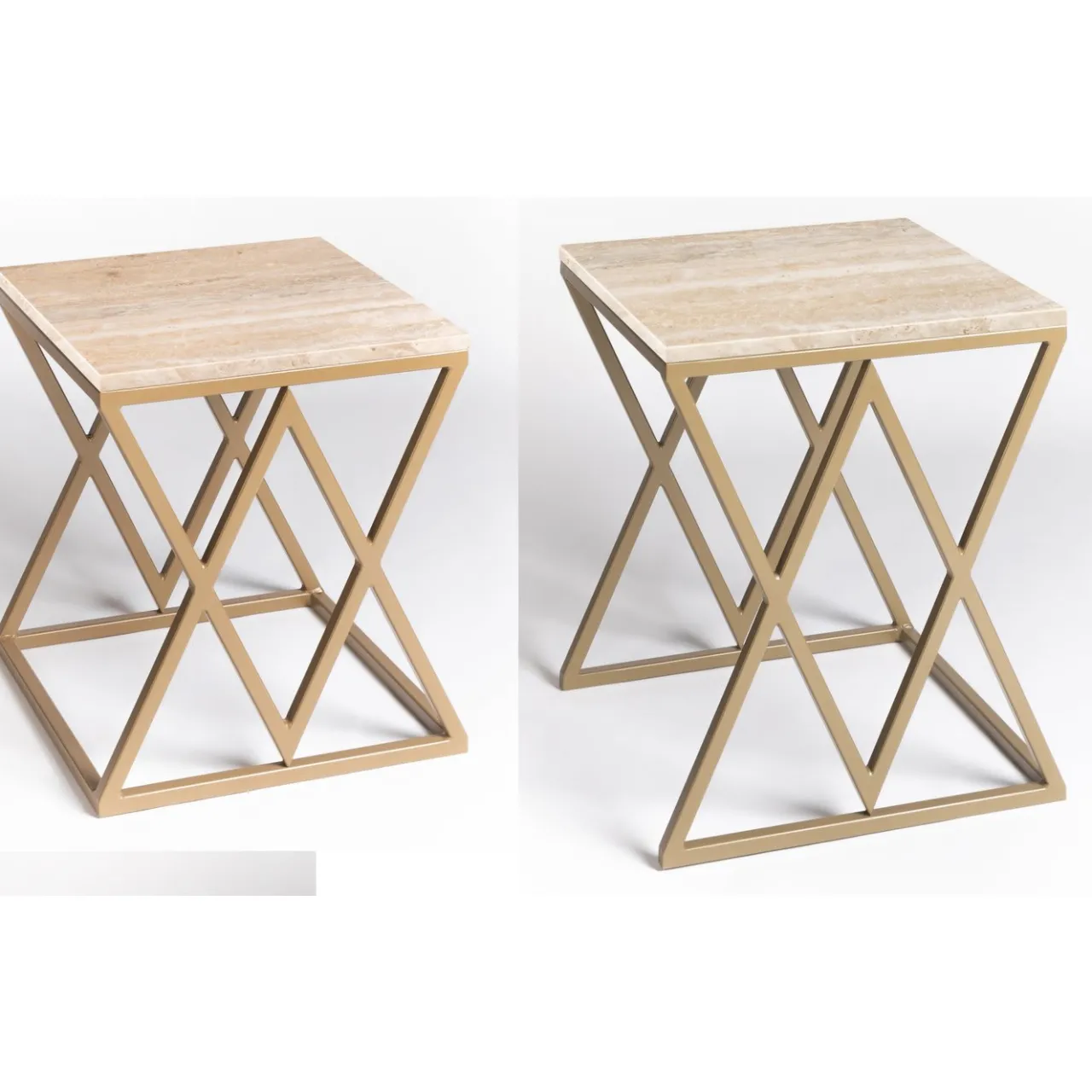La Sartoria del Marmo by Lombardi Marmi Nesting Tables<Stromboli and Vulcano Travertine Set of 2 Coffee Tables