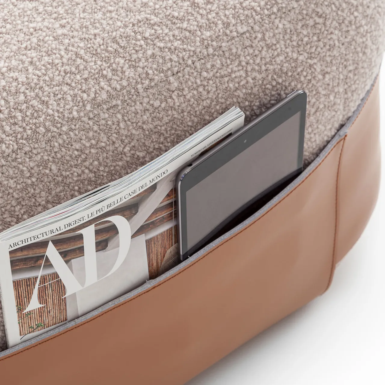 Morica Design Ottomans & Poufs<SUMO Beige Bouclé Pouf with Leather Pocket