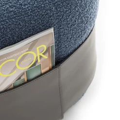 Morica Design Ottomans & Poufs<SUMO Blue Bouclé Pouf with Leather Pocket