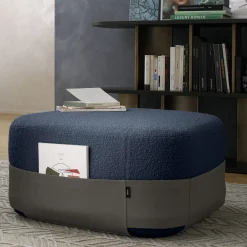 Morica Design Ottomans & Poufs<SUMO Blue Bouclé Pouf with Leather Pocket