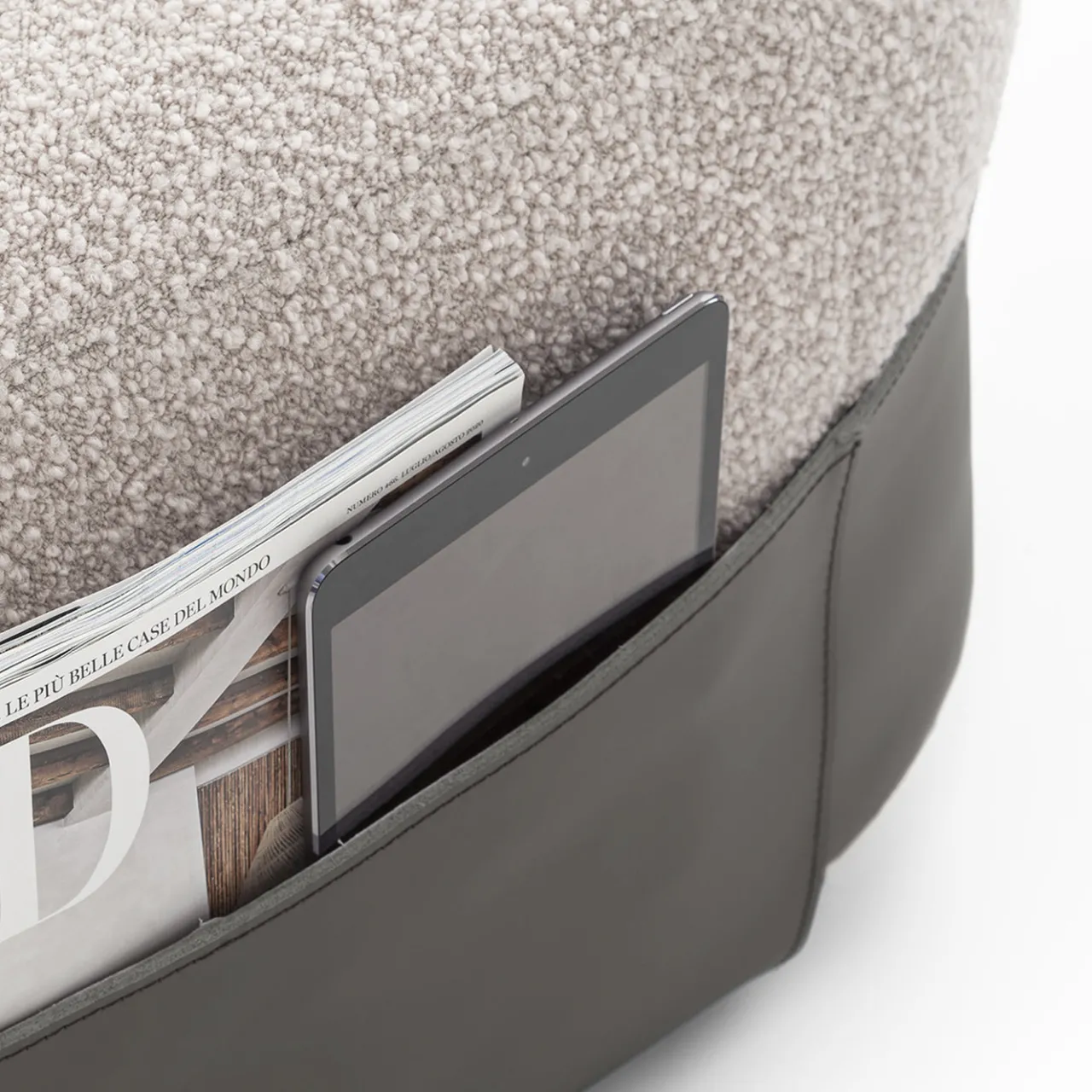 Morica Design Ottomans & Poufs<SUMO Gray Bouclé Pouf with Leather Pocket #1