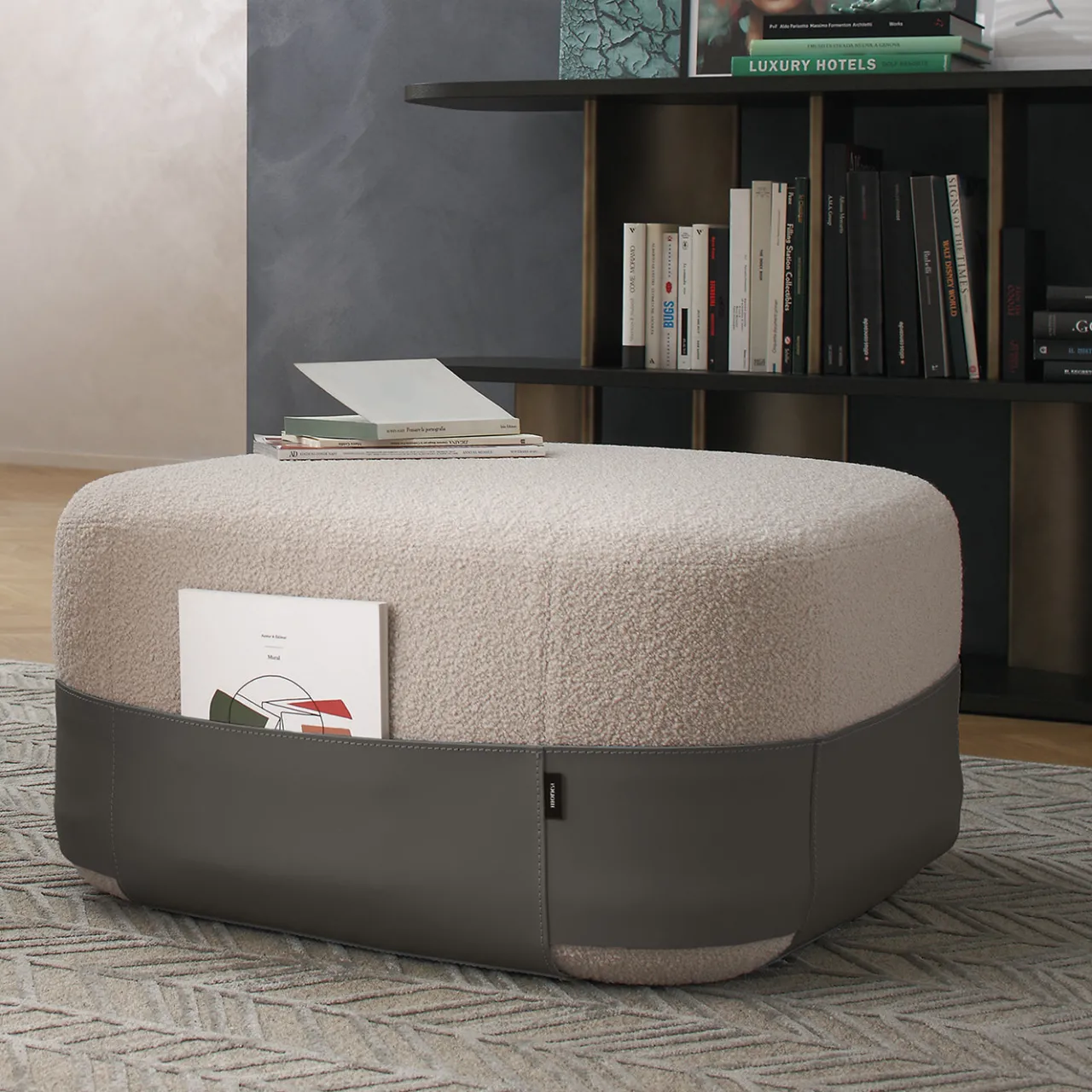 Morica Design Ottomans & Poufs<SUMO Gray Bouclé Pouf with Leather Pocket #1
