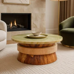 Giovannozzi Marmi Coffee Tables<Sweet Cake Green Giada & Pink Onyx Coffee Table by Ashley Gadeova