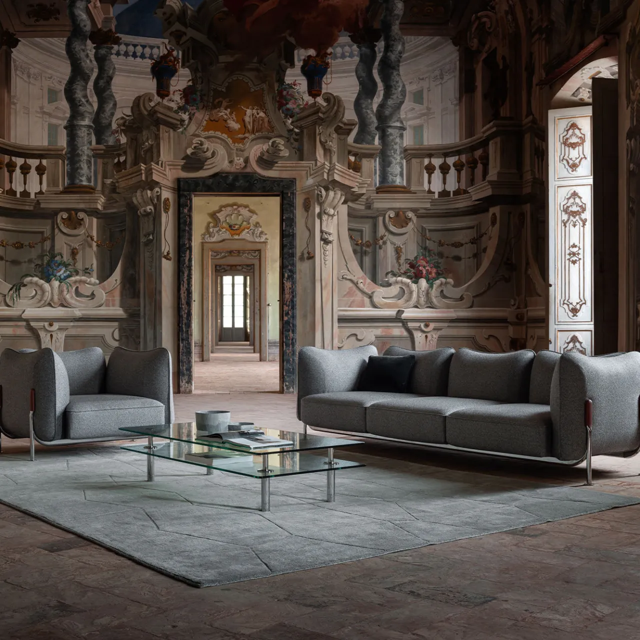 Ghidini 1961 Sofas<Tasca 3-Seater Gray Fabric Sofa