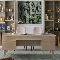 Guerra Vanni Desk & Writing Tables<Taupe Eucalyptus Writing Desk with Champagne Handles from Studio Privè Collection