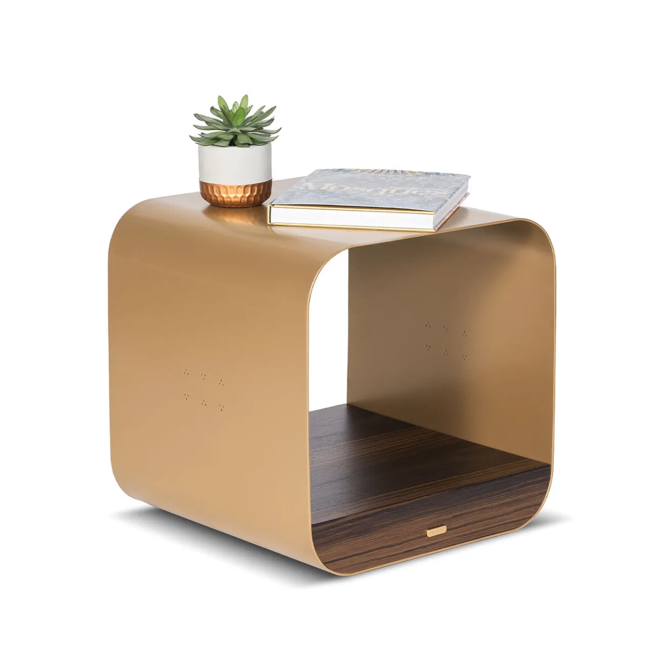 FROMM. Side Tables<Tawla Gold Metal Side Table with Wooden Base