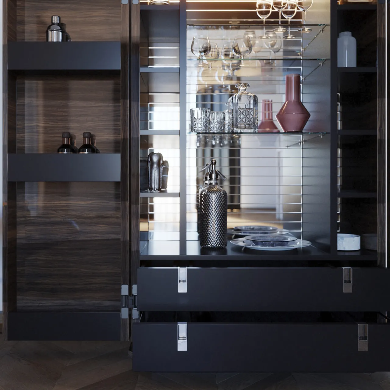 Ultramobili Cabinets<Teomondo 2-Door Smoked Eucalyptus Bar Cabinet