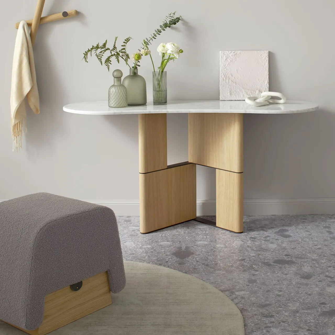 Morica Design Consoles<Tetris Console Table with Carrara Marble Top & Oak Wood Legs
