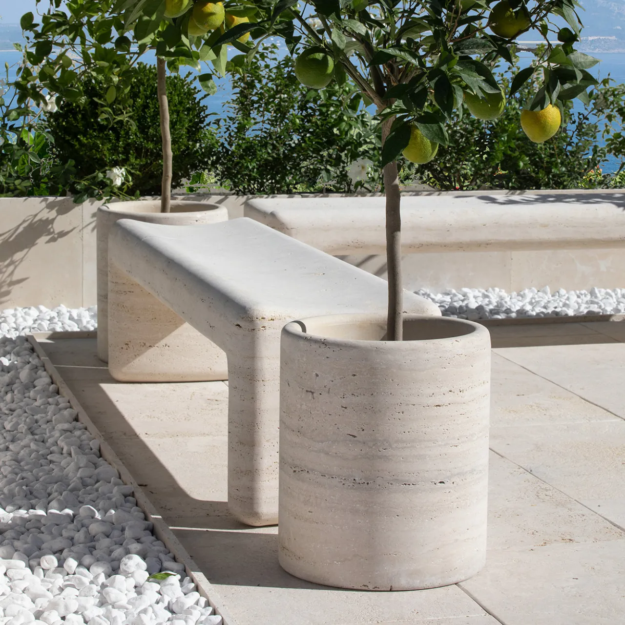 Veltha Outdoor Stone Design Outdoor Sofas & Benches<Tinia Beige Travertine Stone outdoor Bench