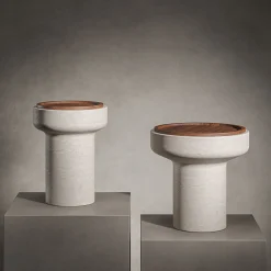 MMairo Side Tables<Tivoli Side Table in travertine and walnut by Ivan Colominas