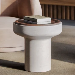 MMairo Side Tables<Tivoli Side Table in travertine and walnut by Ivan Colominas