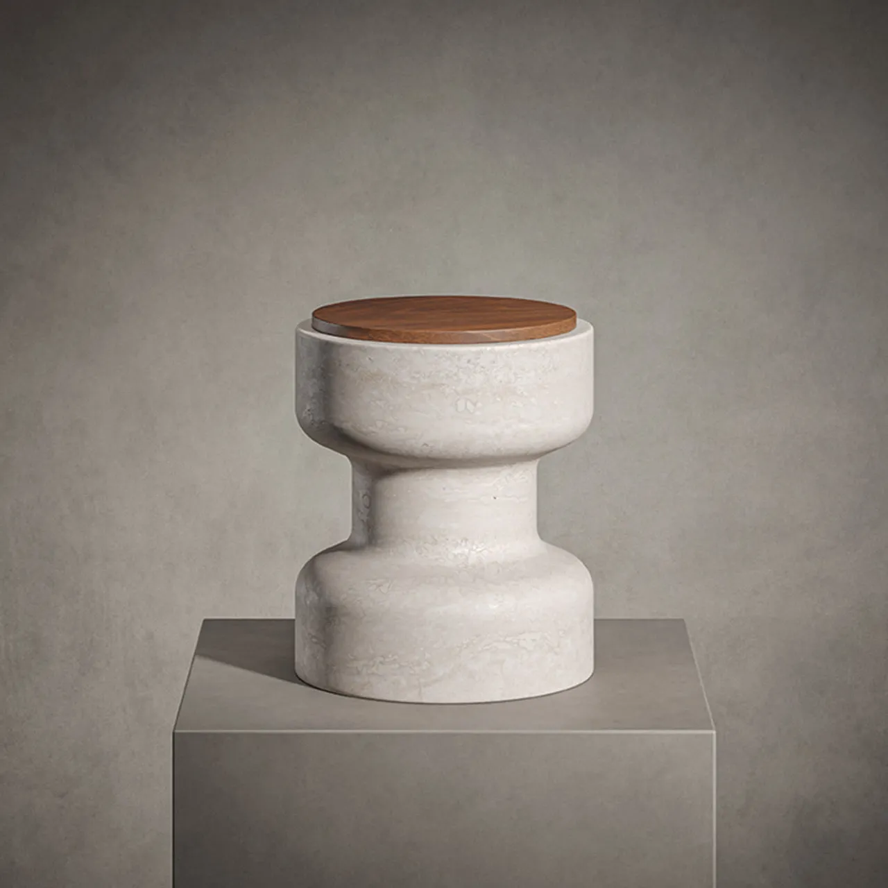MMairo Stools<Tivoli Stool in travertine and walnut by Ivan Colominas
